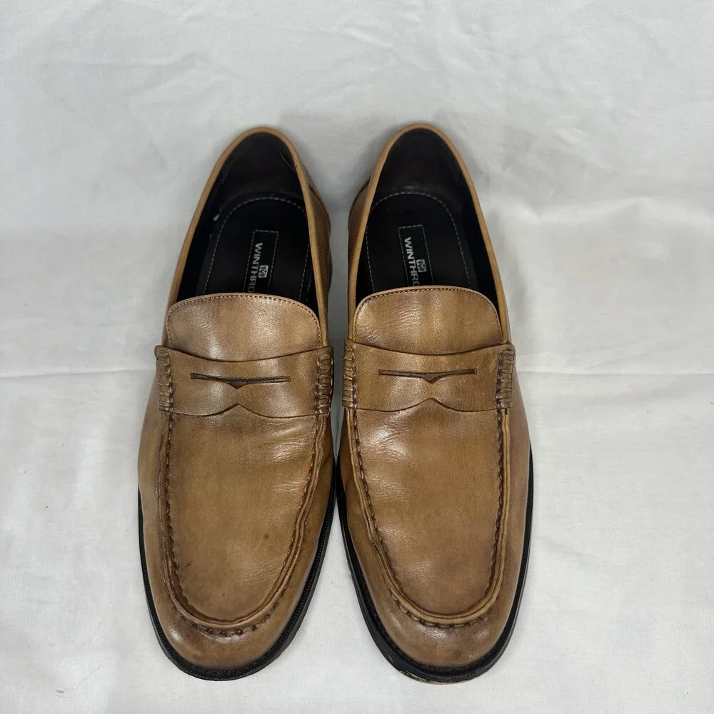Winthrop Shoes Mens Size 8.5 Brown Rhys Leather Penny Loafers Slip On Moc Toe